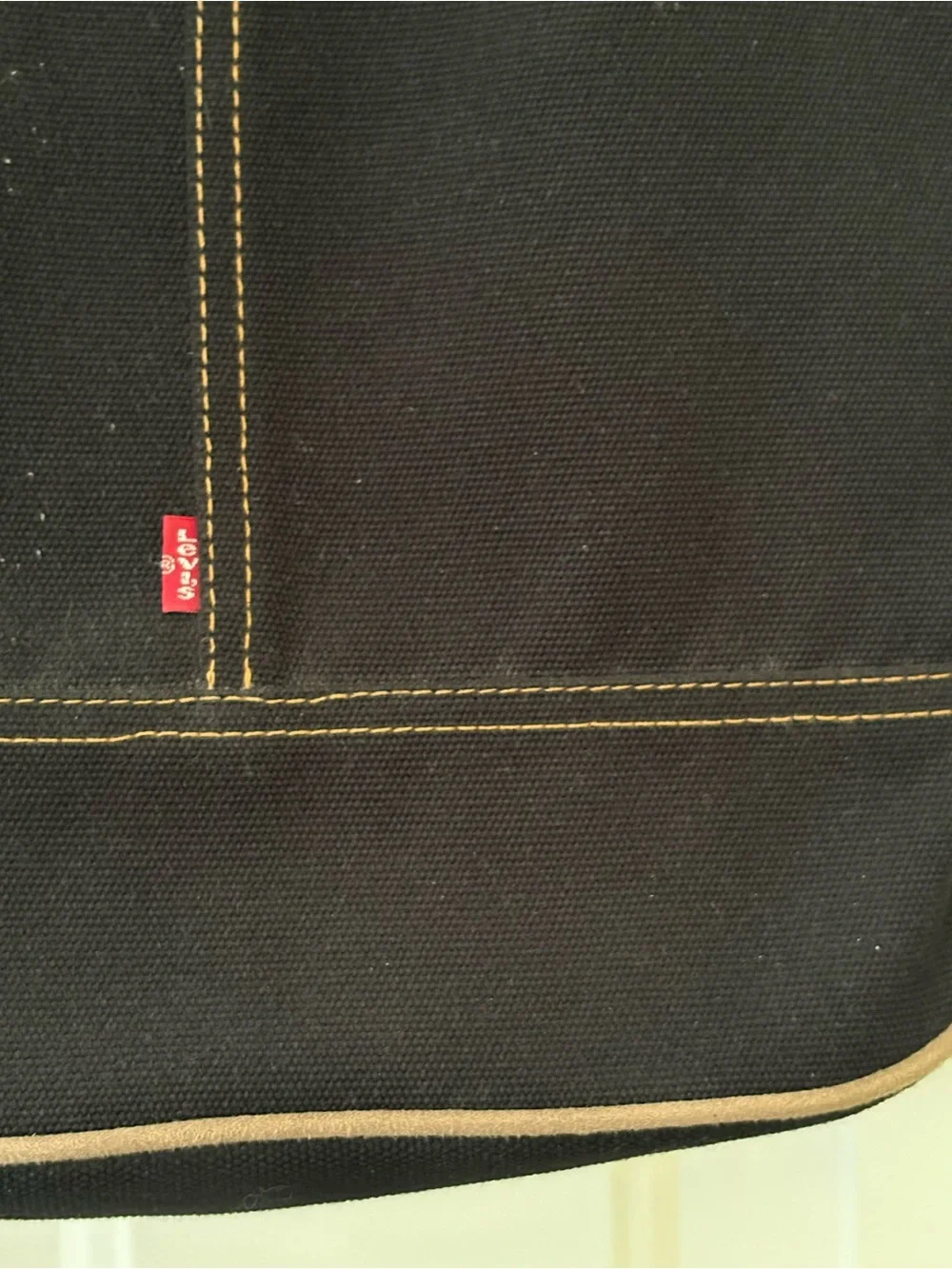 Levi’s Vintage Black Canvas Denim Tote Bag Brown Trim Y2K Shoulder Bag - Picture 3 of 16